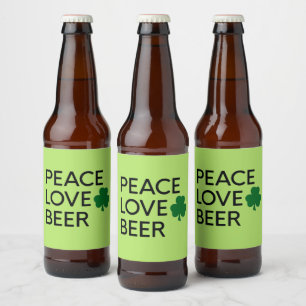 PEACE LOVE BEER ST PATRICKS GREEN SHAMROCK BIER ETIKET