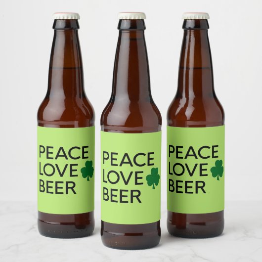 PEACE LOVE BEER ST PATRICKS GREEN SHAMROCK BIER ETIKET (Flessen)