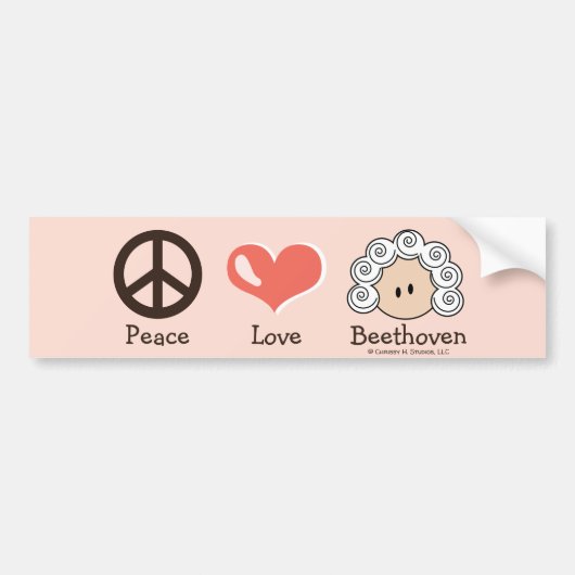 Peace Love Beethoven Bumpersticker Pink Brown (Voorkant)