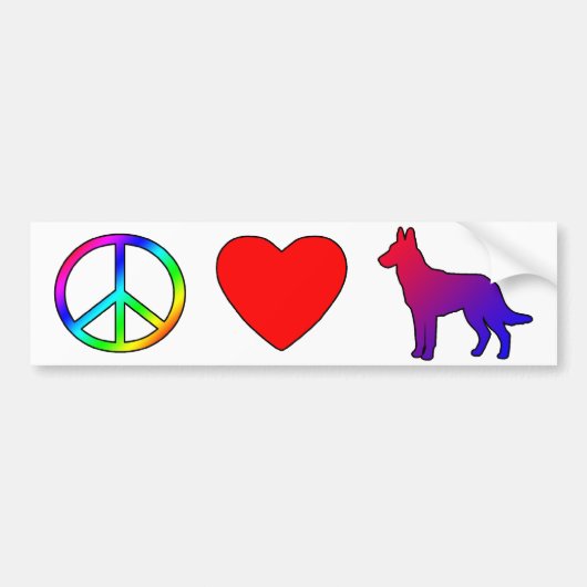 Peace Love Belgium Malinois Bumpersticker (Voorkant)