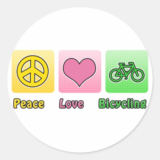 Peace Love Bicycling Ronde Sticker (Voorkant)