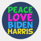 Peace Love Biden Harris Ronde Sticker (Voorkant)