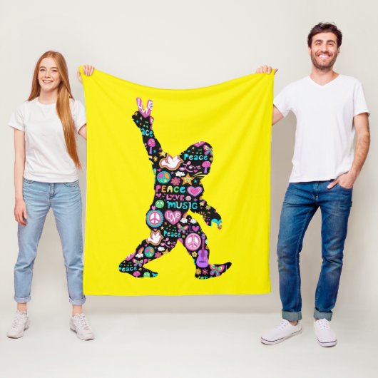 Peace Love Bigfoot Hippie Funny Bigfoot Lover Fleece Deken (In situ)