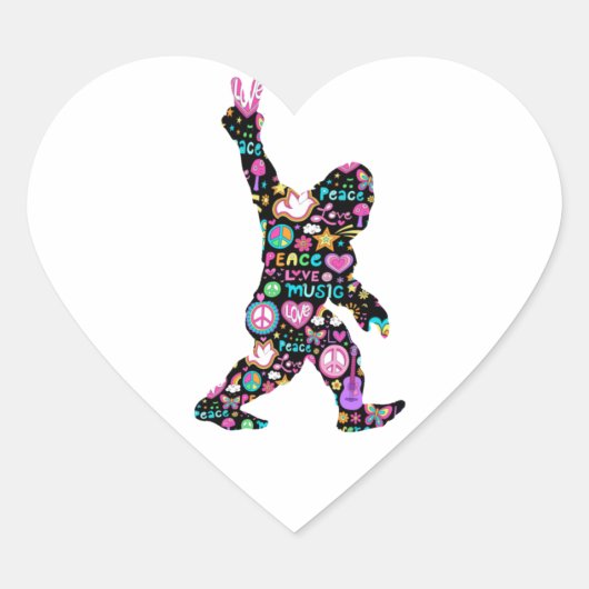 Peace Love Bigfoot Hippie Funny Bigfoot Lover Hart Sticker (Voorkant)