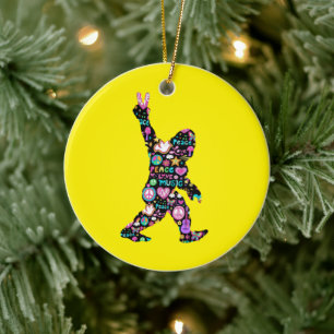 Peace Love Bigfoot Hippie Funny Bigfoot Lover Keramisch Ornament