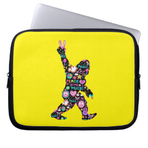 Peace Love Bigfoot Hippie Funny Bigfoot Lover Laptop Sleeve