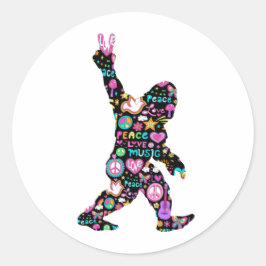 Peace Love Bigfoot Hippie Funny Bigfoot Lover Ronde Sticker