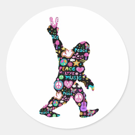 Peace Love Bigfoot Hippie Funny Bigfoot Lover Ronde Sticker (Voorkant)