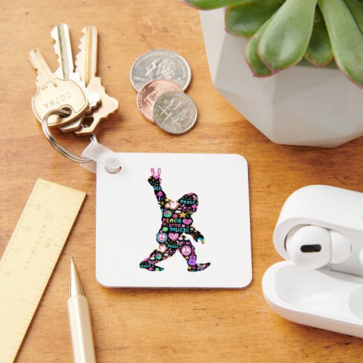 Peace Love Bigfoot Hippie Funny Bigfoot Lover Sleutelhanger (Bureau)