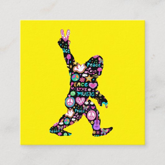 Peace Love Bigfoot Hippie Funny Bigfoot Lover Vierkante Visitekaartje (Voorkant)