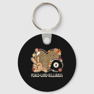 Peace Love Biljart Lover Leopard Print Girl Schatt Sleutelhanger