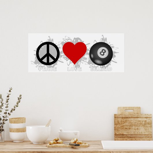 Peace Love Billiard Emblem Poster (Keuken)
