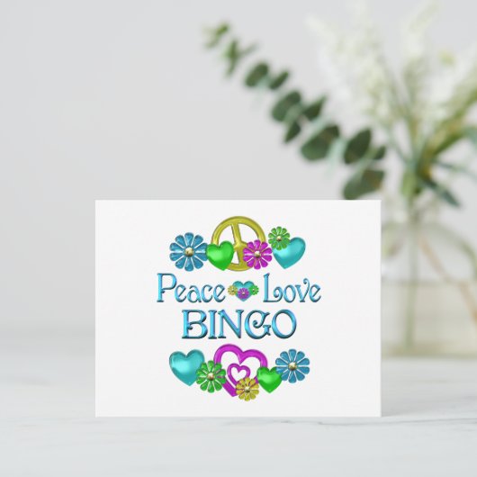 Peace Love Bingo Briefkaart (Staand voorkant)