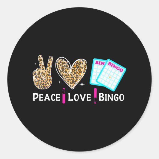 Peace Love Bingo Funny Bingo Lover Ronde Sticker (Voorkant)