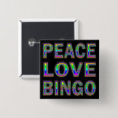 PEACE LOVE BINGO VIERKANTE BUTTON 5,1 CM (Voorkant /achterkant)
