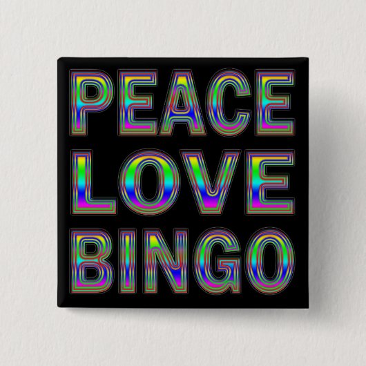 PEACE LOVE BINGO VIERKANTE BUTTON 5,1 CM (Voorkant)