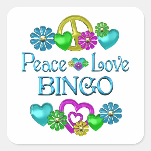 Peace Love Bingo Vierkante Sticker (Voorkant)