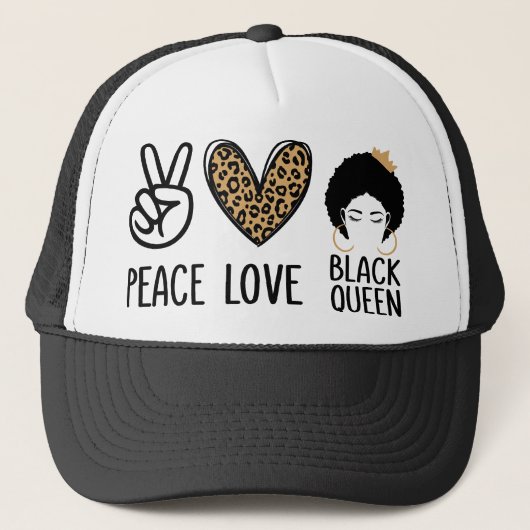 Peace Love Black Queen Leopard Black Women & Girl Trucker Pet (Voorkant)