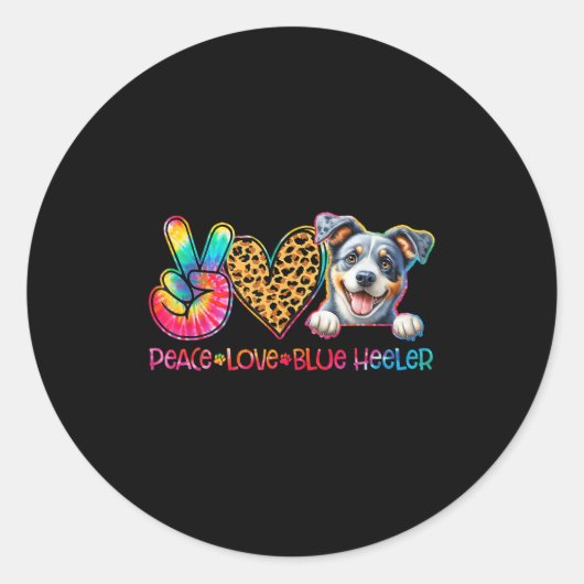 Peace Love Blue Heeler Tie Dye Dog Lover Ronde Sticker (Voorkant)