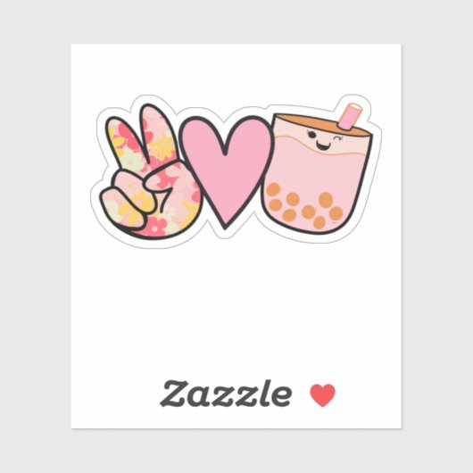 Peace Love Boba Bubble Tea Cute and Funny Sticker (Vel)