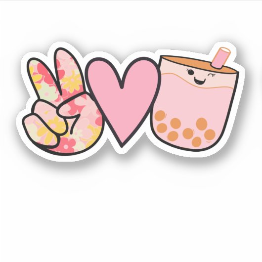 Peace Love Boba Bubble Tea Cute and Funny Sticker (Voorkant)