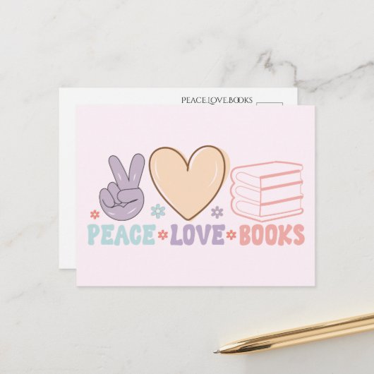 Peace Love Books Briefkaart (Voorkant / Achterkant in situ)