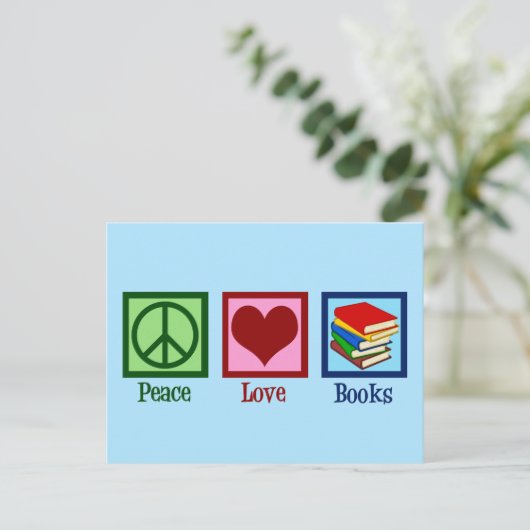 Peace Love Books Cute Blue Book Store Briefkaart (Staand voorkant)