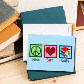 Peace Love Books Cute Blue Book Store Briefkaart