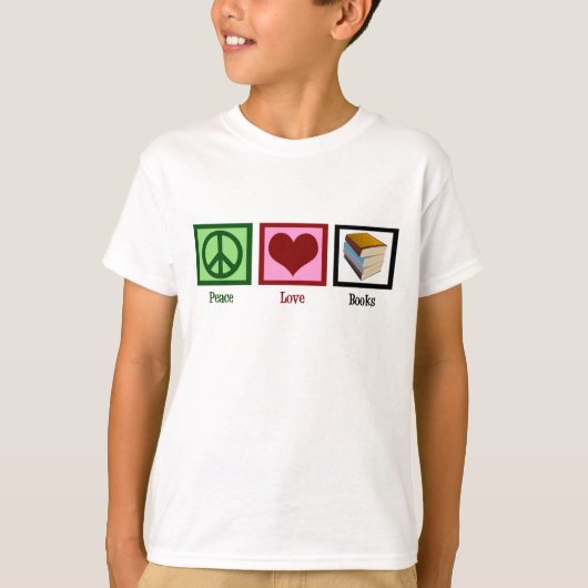 Peace Love Books Cute Bookworm Kinder T-shirt (Voorkant)