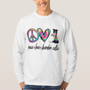 Peace Love Border Collie Tie Dye Hondenliefhebber  T-shirt