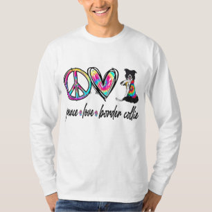 Peace Love Border Collie Tie Dye Hondenliefhebber T-shirt