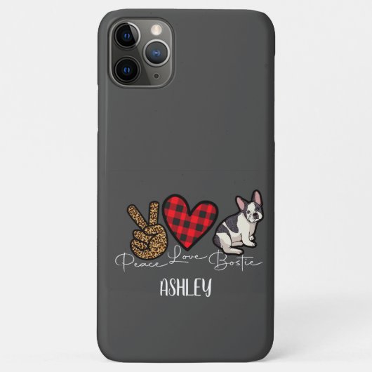 Peace Love Boston Terrier Plaid Leuk Hondenliefheb Case-Mate iPhone Case (Achterkant)