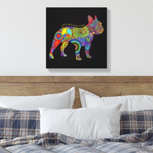 "Peace Love & Boston Terriers" Pop Art Canvas Afdruk (Insitu (Slaapkamer))