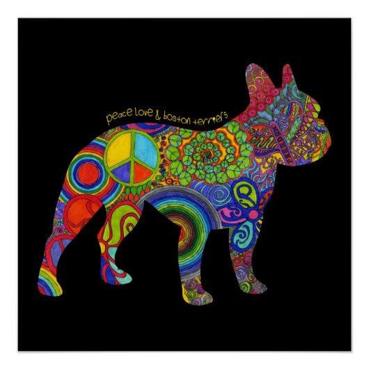 "Peace Love & Boston Terriers" Pop Art Poster (Voorkant)