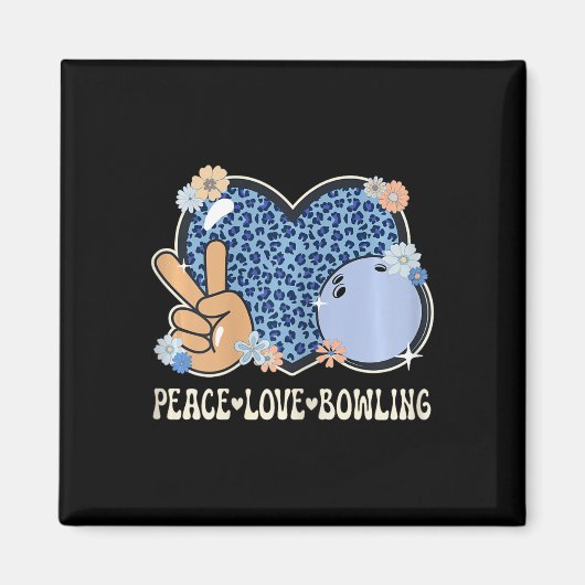 Peace Love Bowling Lover Leopard Print Meisjes Sch Magneet (Voorkant)