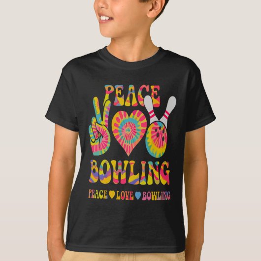 Peace Love Bowling Shirt Tie Dye Bowler Mannen Vro (Voorkant)