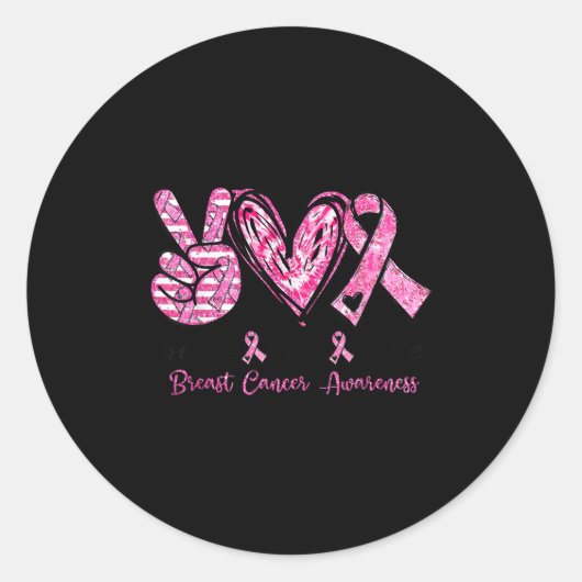 Peace Love Breast Cancer Awareness Women Men Kids Ronde Sticker (Voorkant)