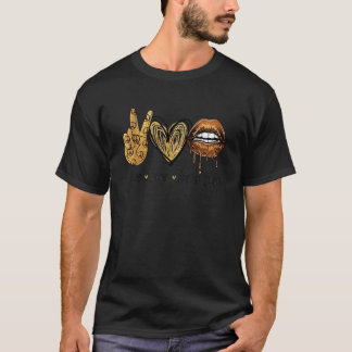 Peace Love Brown Sugar Leopard Hand Heart en Lips T-shirt