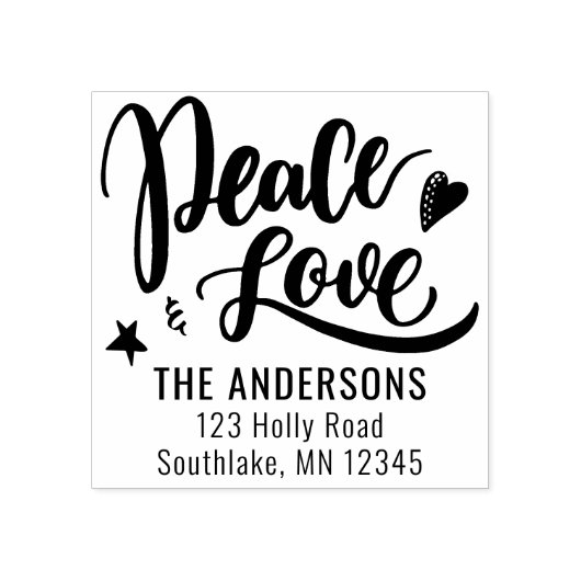 Peace Love Brush Script Vakantie retour adres Rubberstempel (Afrduk)