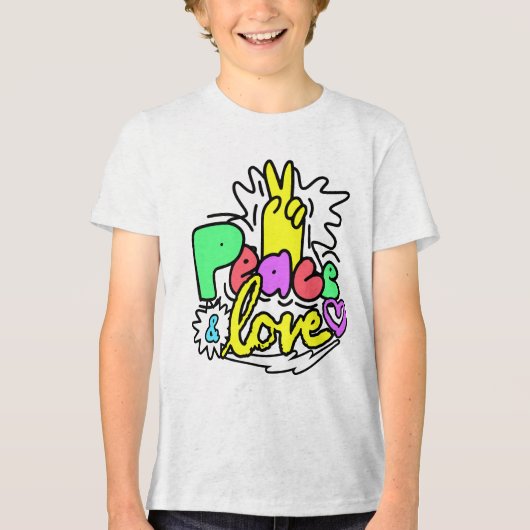 Peace & Love Bubble Letter  Tri-Blend Shirt (Voorkant)