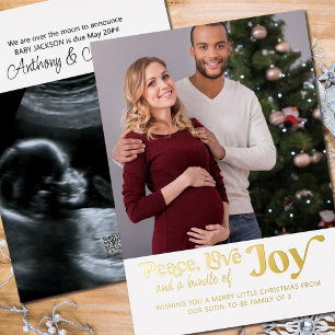 Peace Love Bundle of Joy 2 Photo We verwachten Folie Feestdagenkaart