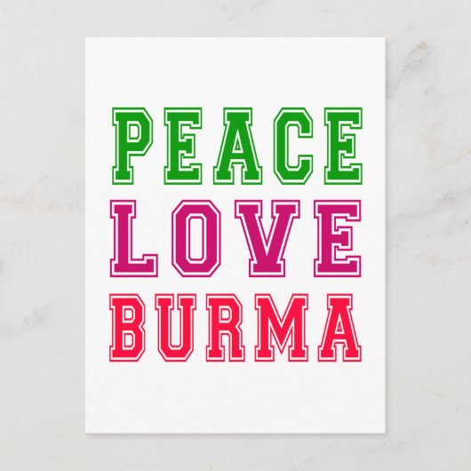 Peace Love Burma. Briefkaart (Voorkant)