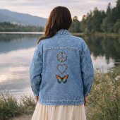 Peace Love Butterflies - Colorful Graphic Art Denim Jacket