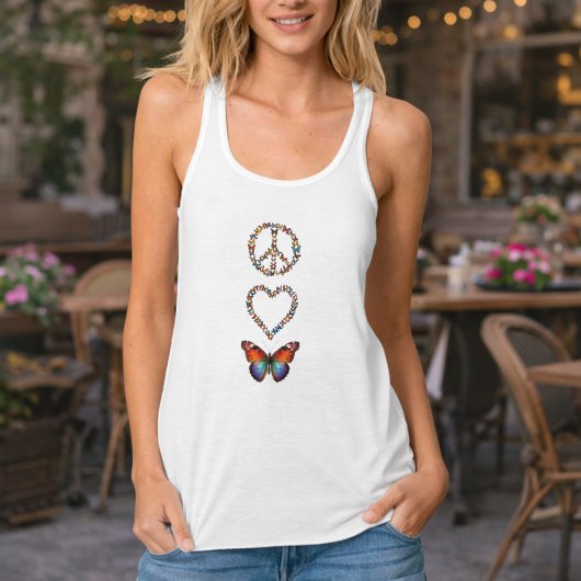 Peace Love Butterflies - Colorful Graphic Art Tanktop