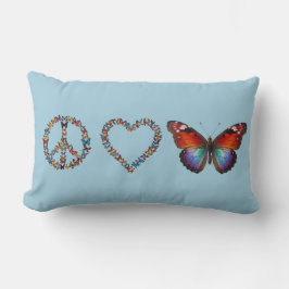 Peace Love Butterflies Colorful Sky Blue Butterfly Kussen