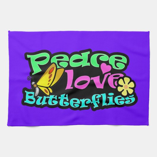 Peace, Love, Butterflies; Retro Theedoek (Horizontaal)