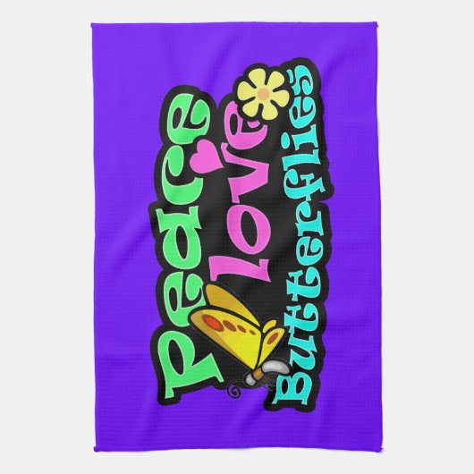 Peace, Love, Butterflies; Retro Theedoek (Verticaal)