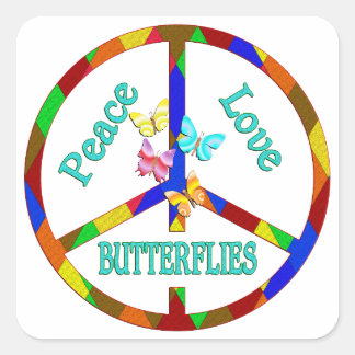 Peace Love Butterflies Vierkante Sticker