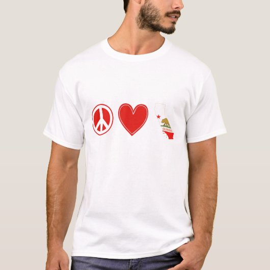 Peace Love California Shape State Flag Californiaa T-shirt (Voorkant)
