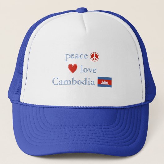Peace Love Cambodia Heart Cambodian Flag Trucker Pet (Voorkant)